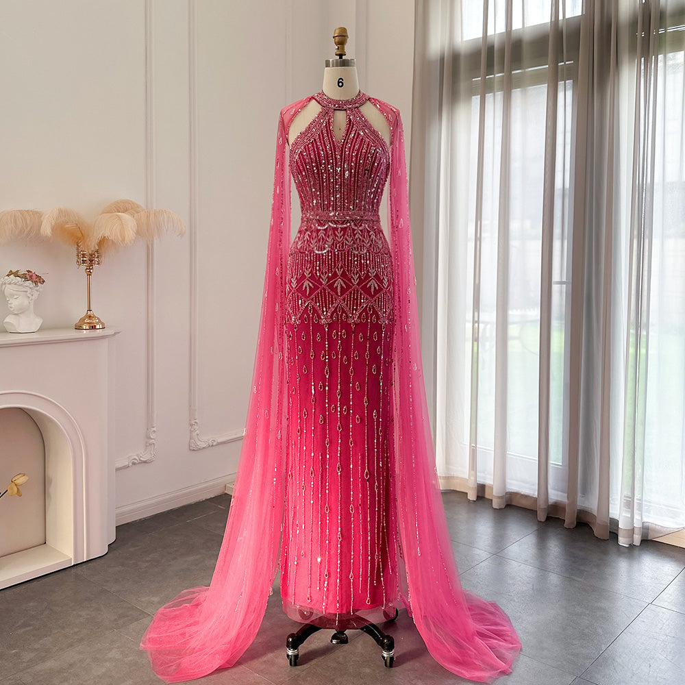 JOSH Red Carpet Mermaid Evening Dress with Cape Sleeves MSCOOCO