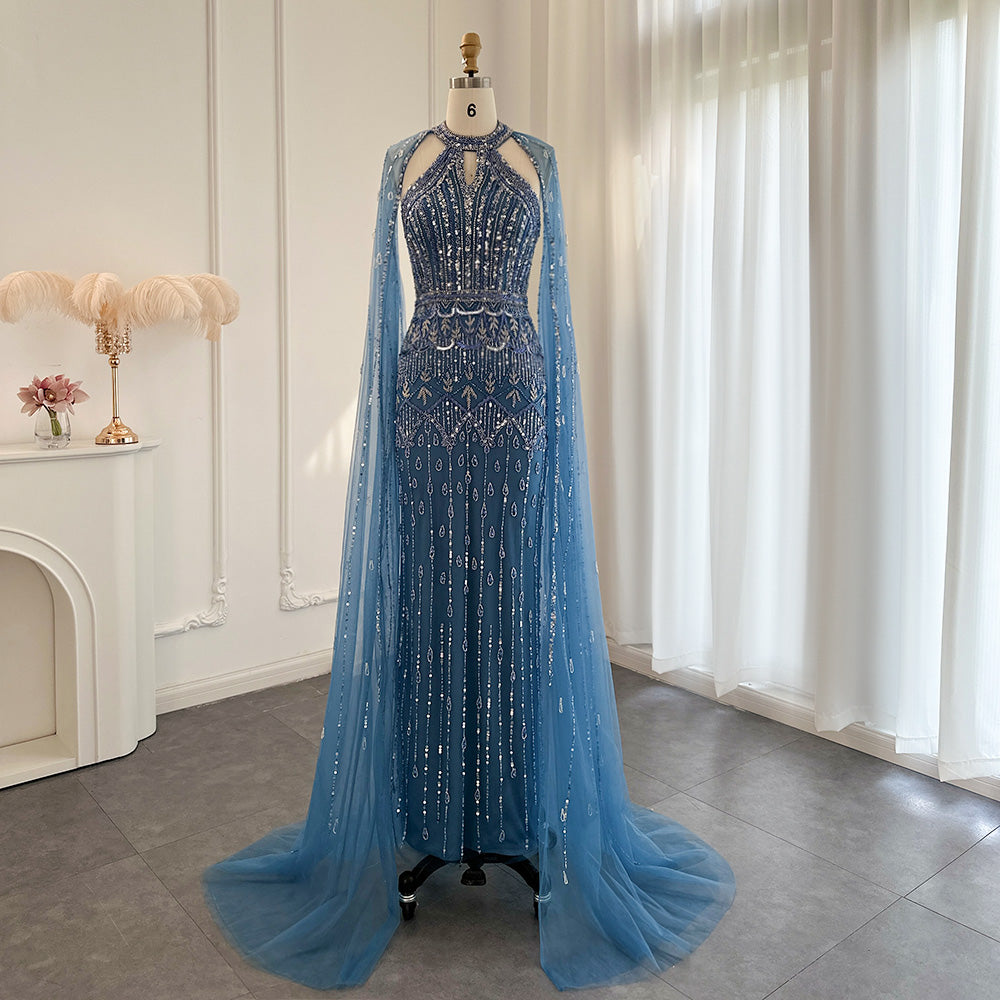 JOSH Red Carpet Mermaid Evening Dress with Cape Sleeves MSCOOCO