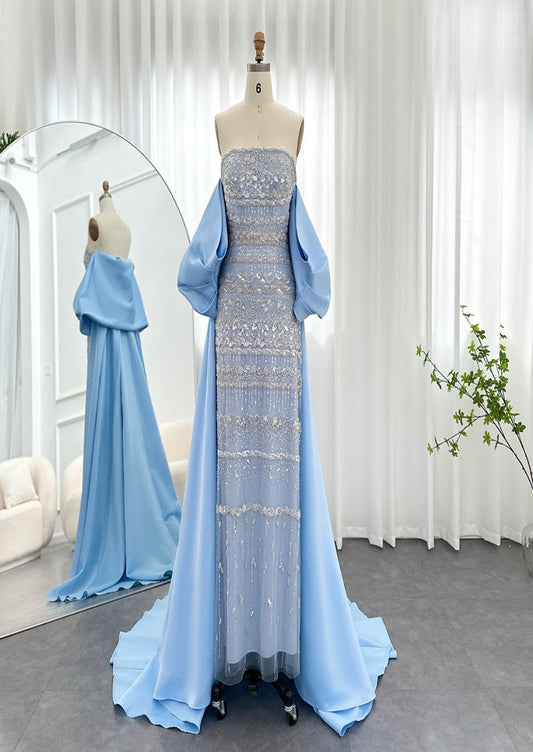 AMORA Elegant Beaded Embellishment Evening Dress with Cape Mscooco.co.uk