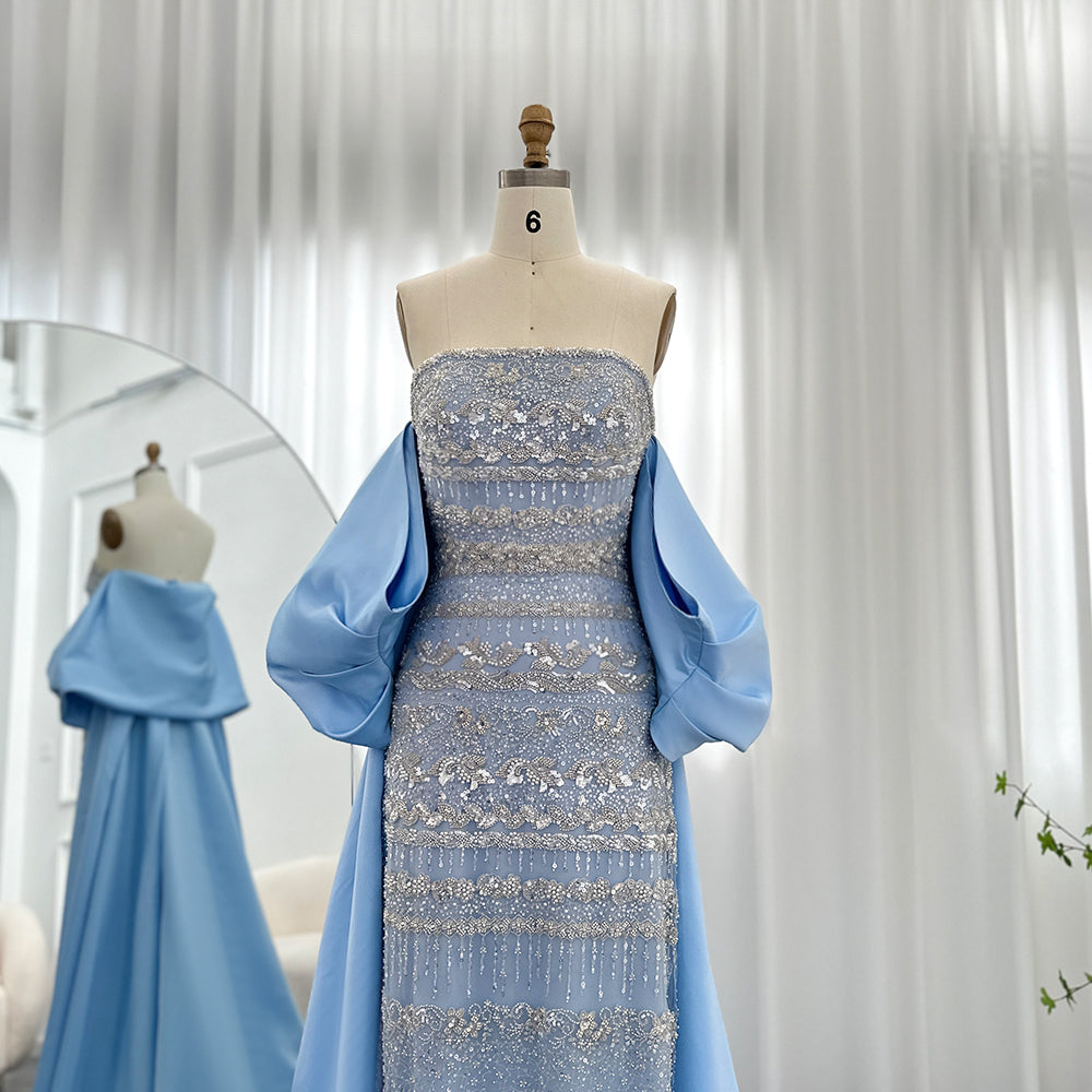 AMORA Elegant Beaded Embellishment Evening Dress with Cape Mscooco.co.uk