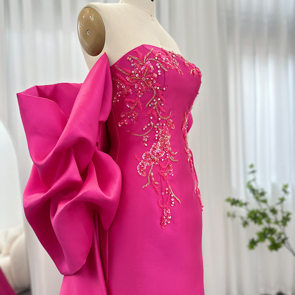 GINA Fuchsia Luxury Prom Dress with Cape Shawl Mscooco.co.uk
