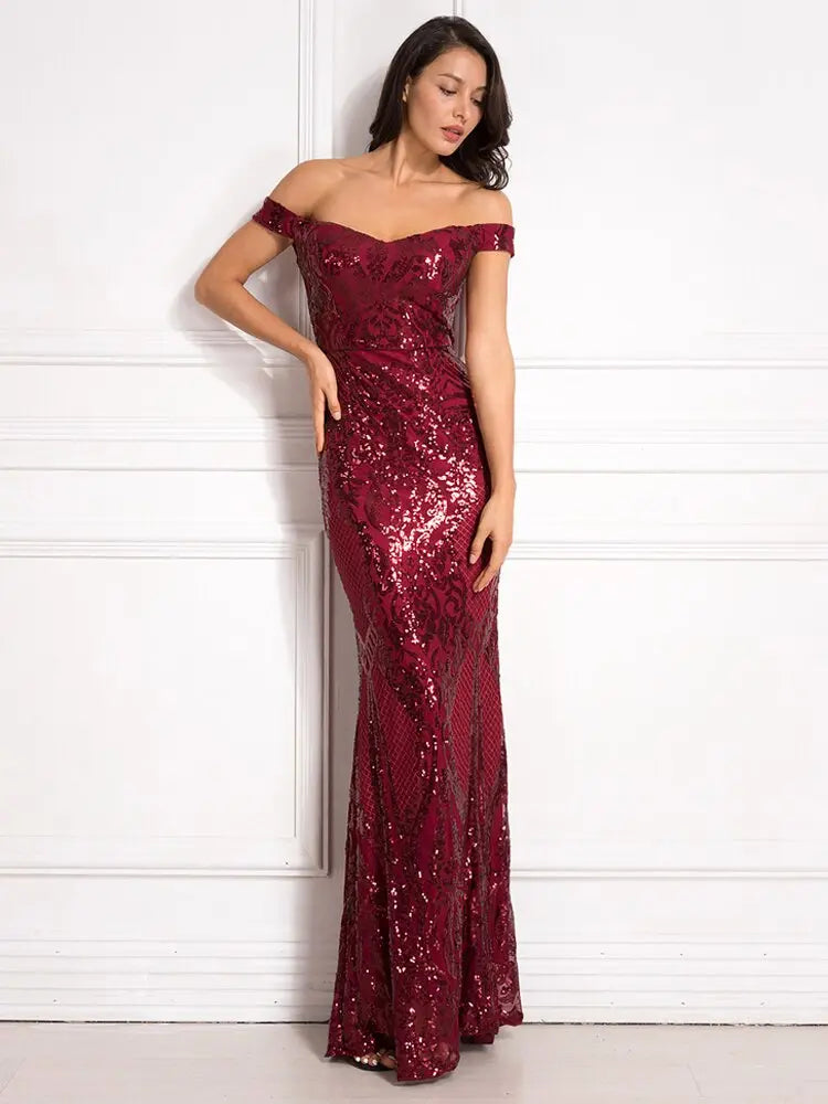Sequined Backless Floor Length Lining Stretchy Maxi Dress - MSCOOCO