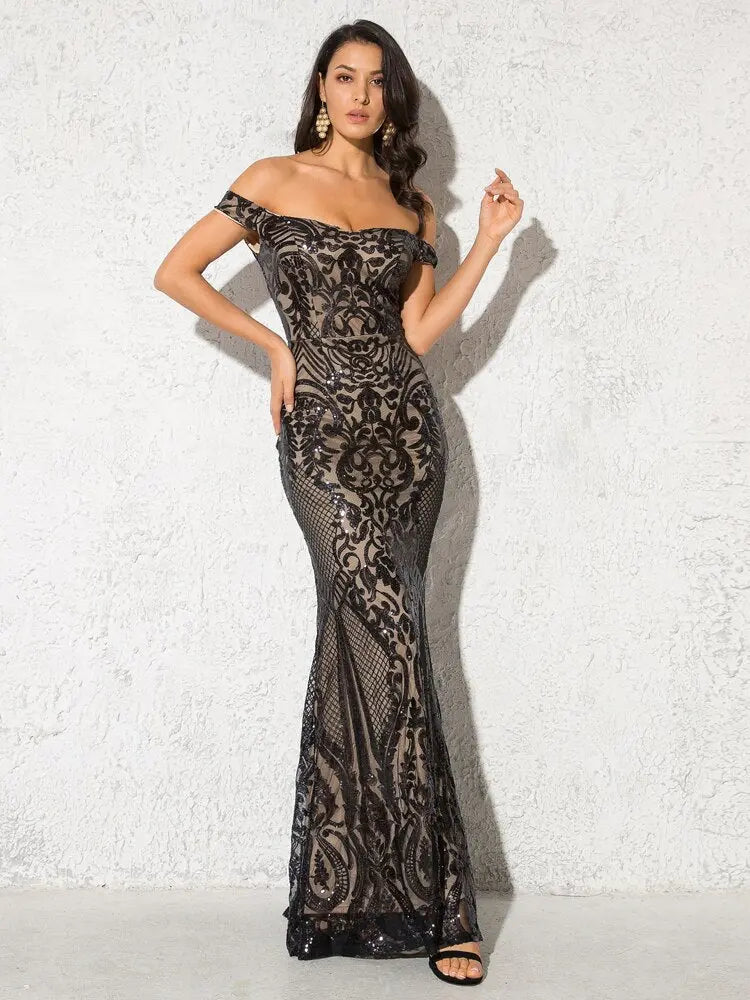 Sequined Backless Floor Length Lining Stretchy Maxi Dress - MSCOOCO
