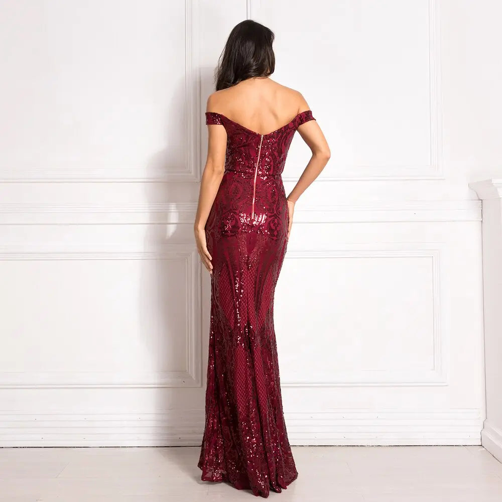 Sequined Backless Floor Length Lining Stretchy Maxi Dress - MSCOOCO