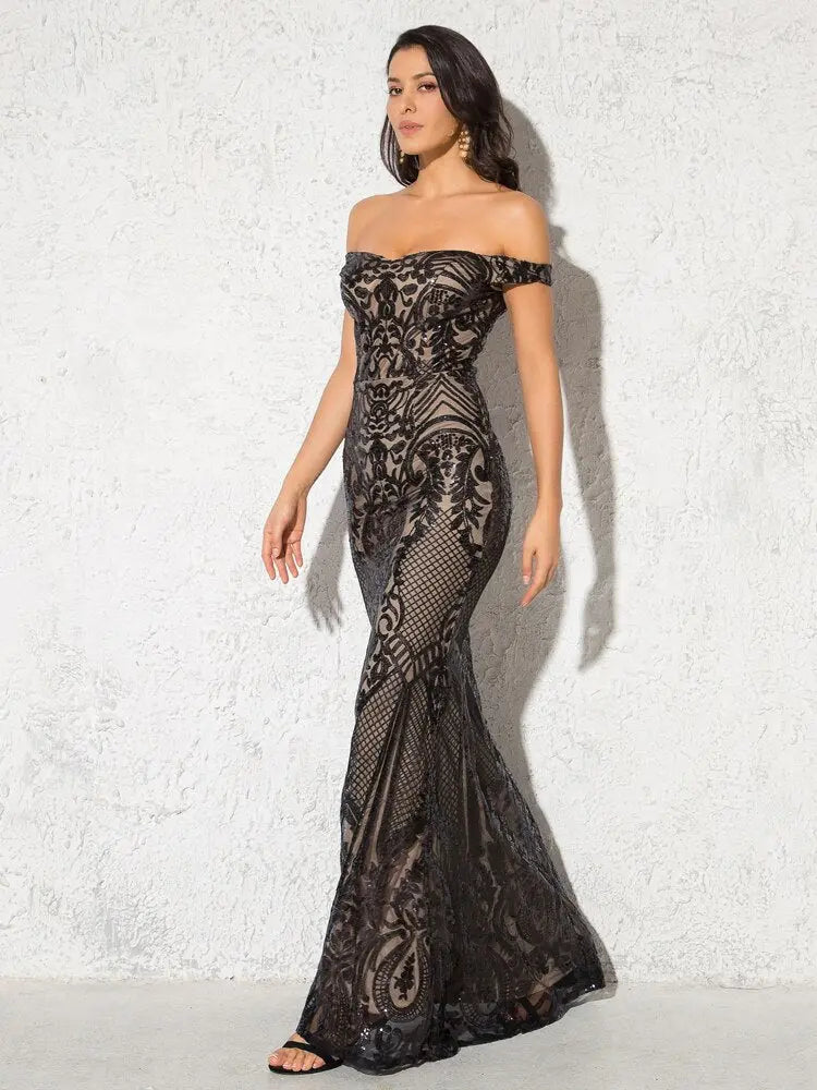 Sequined Backless Floor Length Lining Stretchy Maxi Dress - MSCOOCO