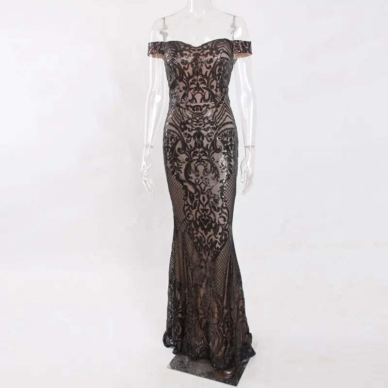 Sequined Backless Floor Length Lining Stretchy Maxi Dress - MSCOOCO