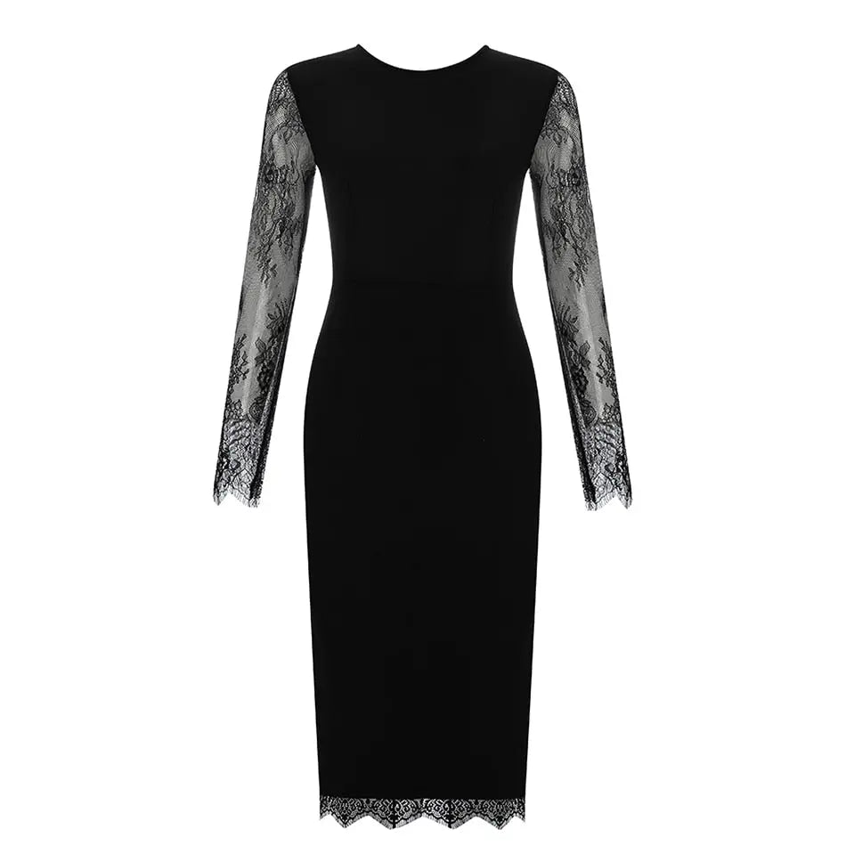 Sexy Backless Lace Long Sleeve Bandage Dress - MSCOOCO