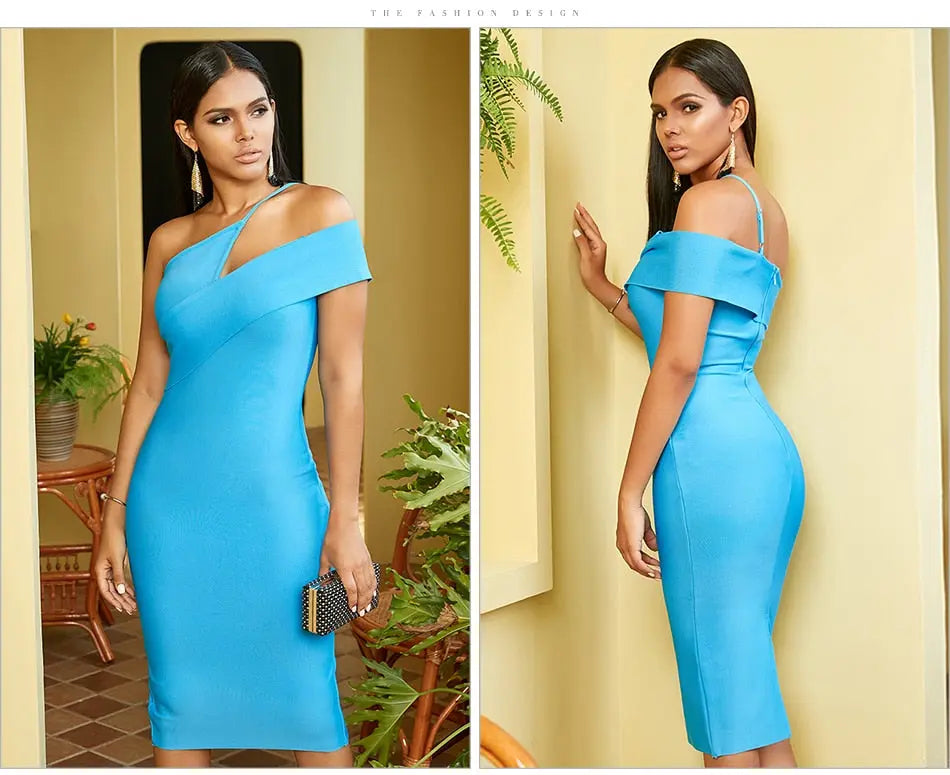 Sexy One Shoulder Strapless Midi Dress - MSCOOCO