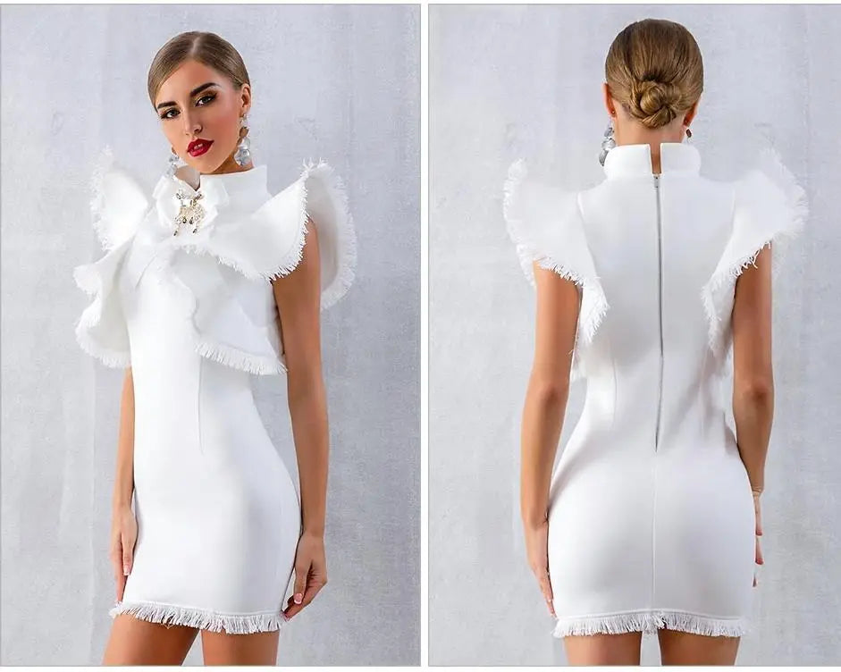 Sexy Ruffles Tassel Mini Bodycon Dress - MSCOOCO