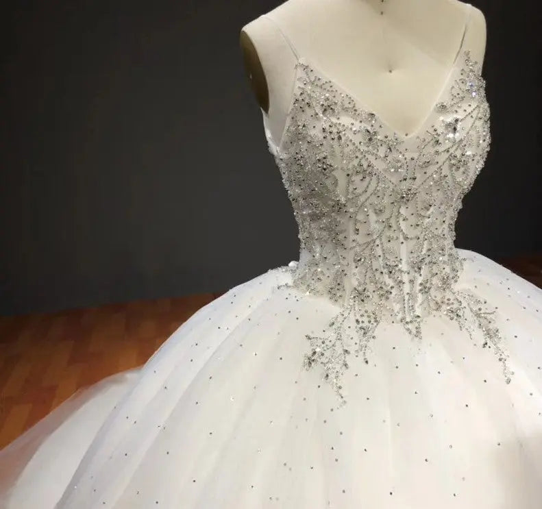 Shawl Yarn Sleeveless Beaded Bridal Gown Mscooco.co.uk
