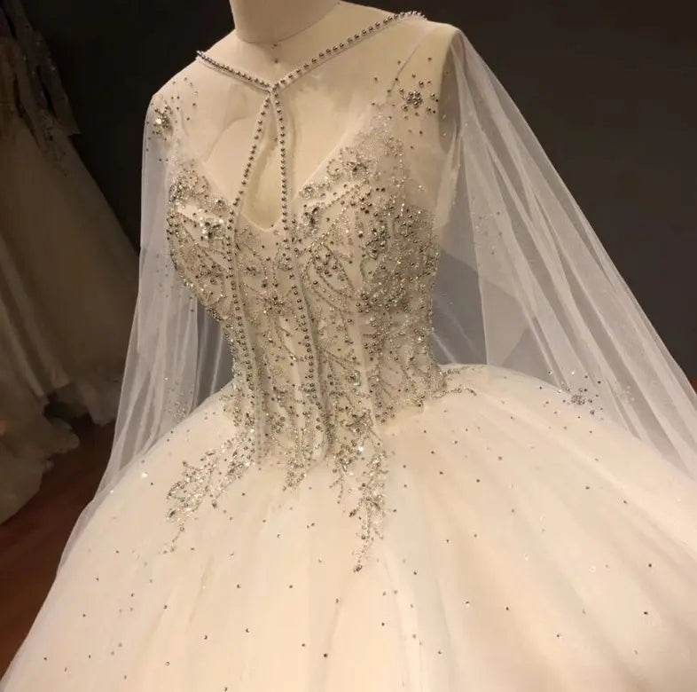Shawl Yarn Sleeveless Beaded Bridal Gown Mscooco.co.uk