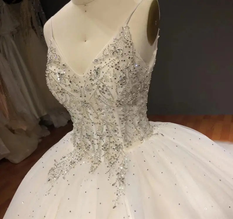 Shawl Yarn Sleeveless Beaded Bridal Gown Mscooco.co.uk