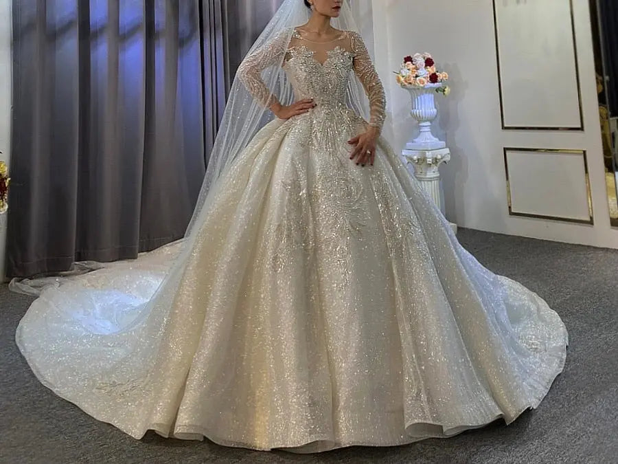Stunning Full Beading  with Long Sleeves Bridal Dress Mscooco.co.uk