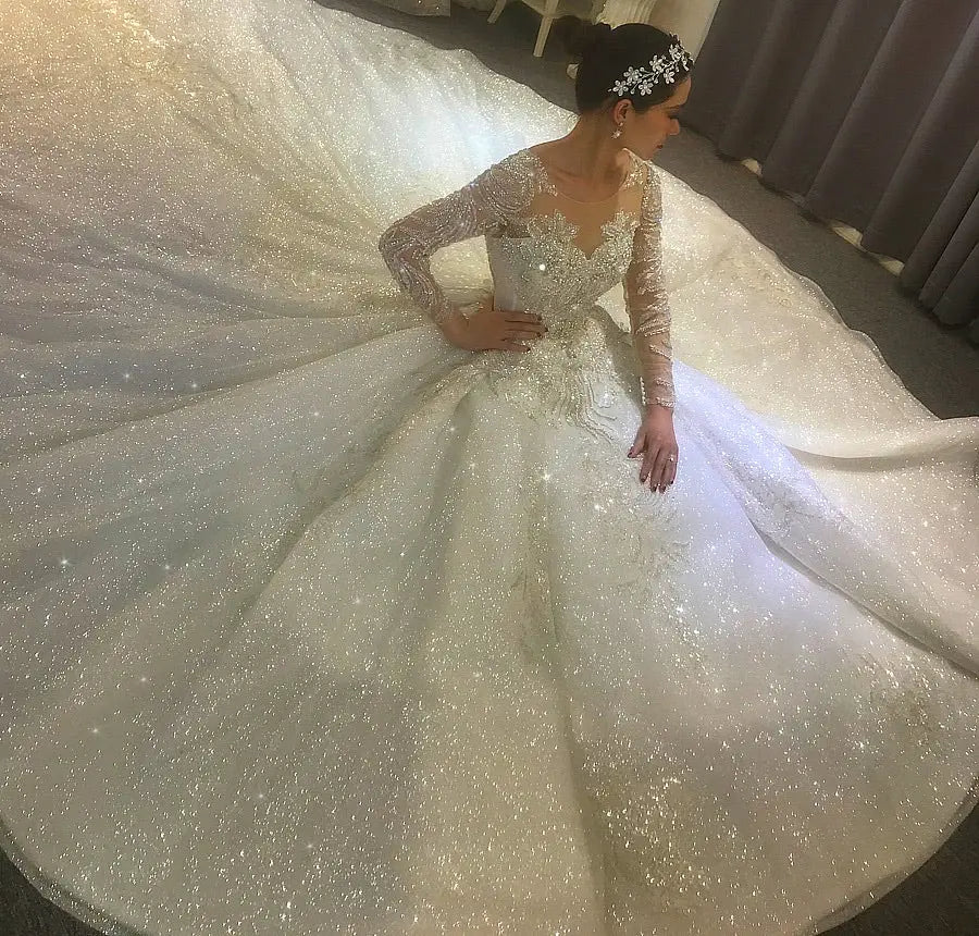Stunning Full Beading  with Long Sleeves Bridal Dress Mscooco.co.uk