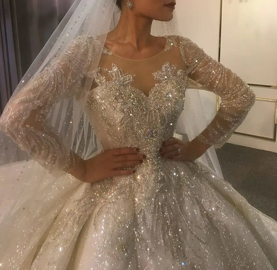 Stunning Full Beading  with Long Sleeves Bridal Dress Mscooco.co.uk