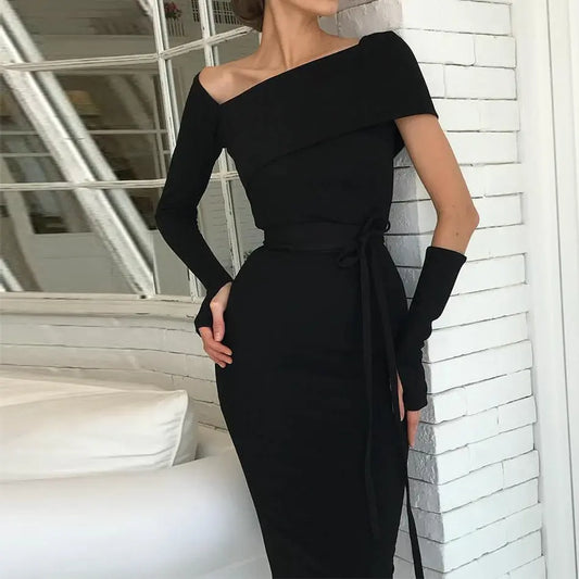 Stylish Vestidos Long Sleeve Midi Dress - MSCOOCO