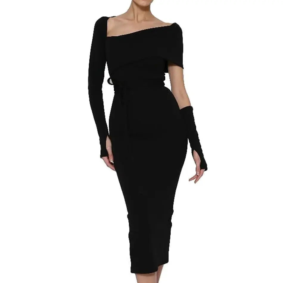 Stylish Vestidos Long Sleeve Midi Dress - MSCOOCO
