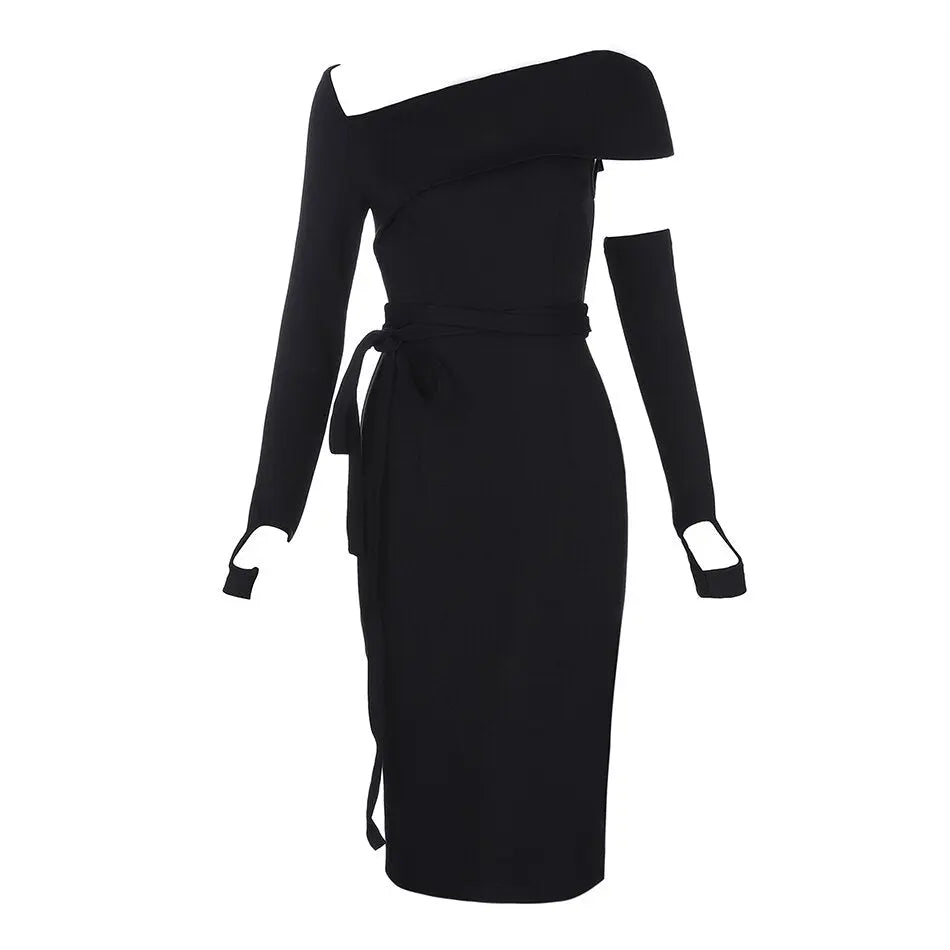 Stylish Vestidos Long Sleeve Midi Dress - MSCOOCO