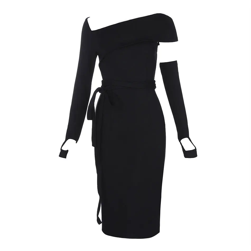 Stylish Vestidos Long Sleeve Midi Dress - MSCOOCO
