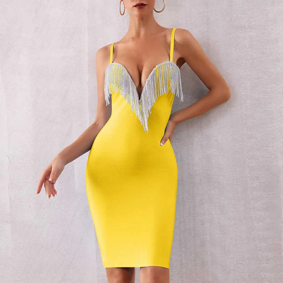 Tassels Spaghetti Strap Bandage Dress - MSCOOCO