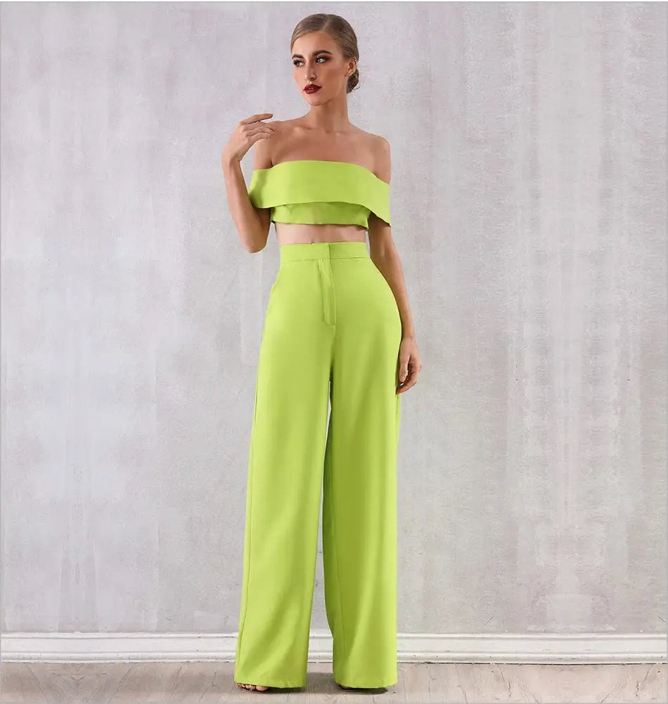 Two Pieces Sets Off Shoulder Top & Full Pants - MSCOOCO