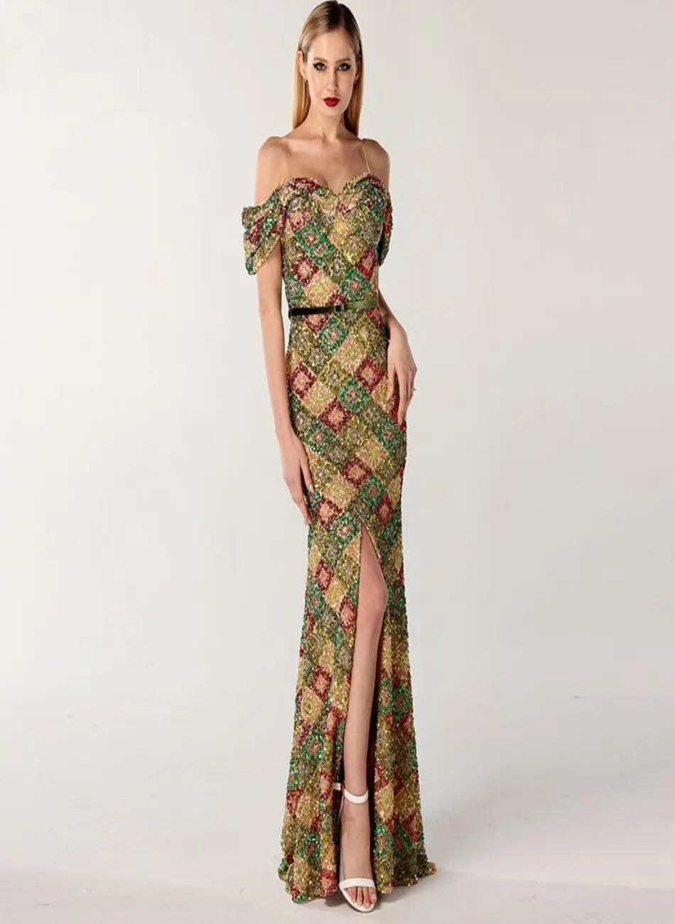 Valerie - Multicolored Sequins Sparkle Maxi Dress Mscooco.co.uk