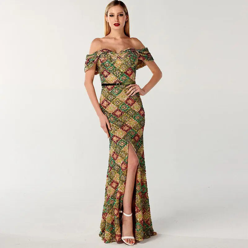 Valerie - Multicolored Sequins Sparkle Maxi Dress Mscooco.co.uk