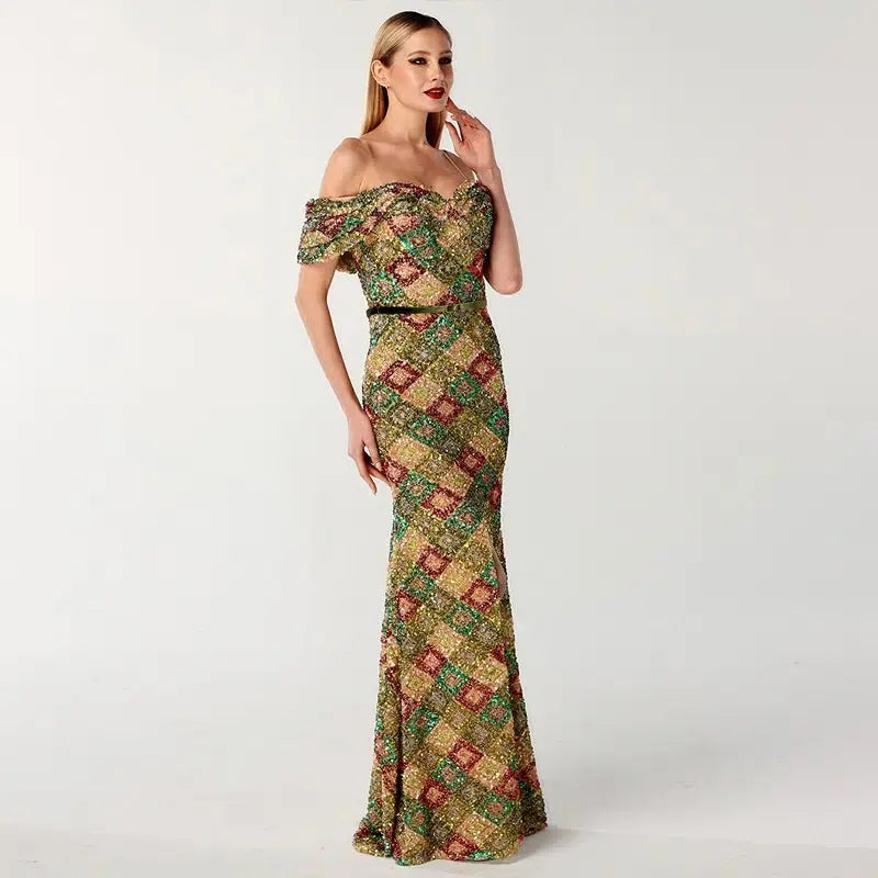 Valerie - Multicolored Sequins Sparkle Maxi Dress Mscooco.co.uk