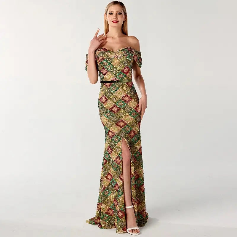 Valerie - Multicolored Sequins Sparkle Maxi Dress Mscooco.co.uk