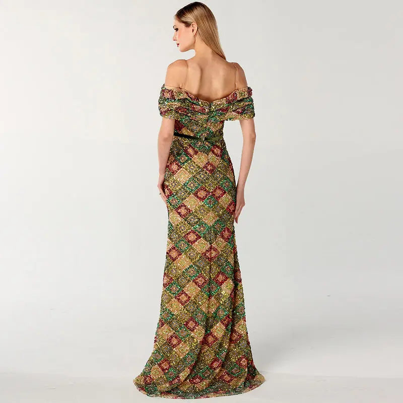 Valerie - Multicolored Sequins Sparkle Maxi Dress Mscooco.co.uk