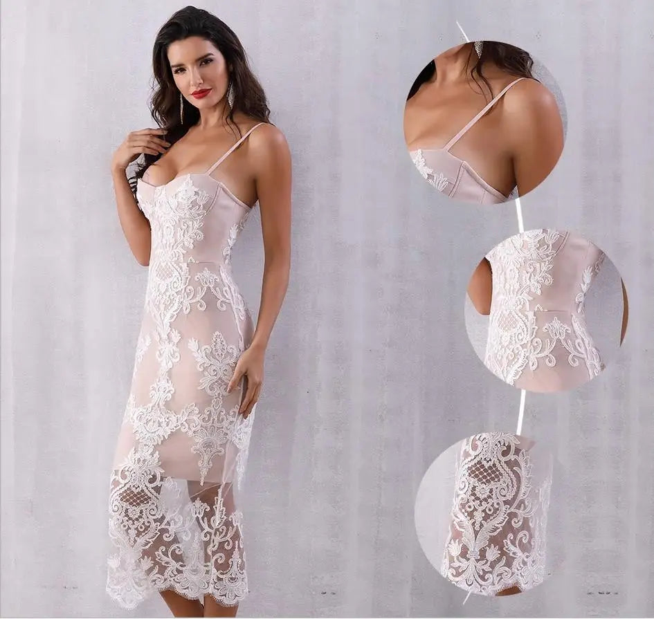 Verano Lace Spaghetti Strap Bodycon Dress - MSCOOCO