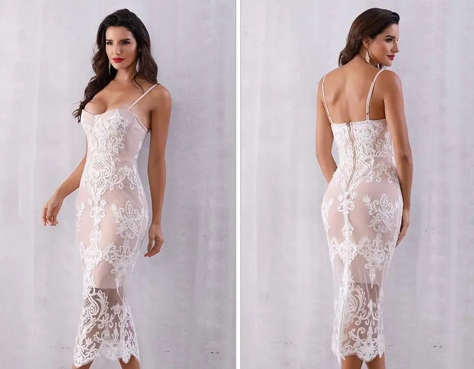 Verano Lace Spaghetti Strap Bodycon Dress - MSCOOCO