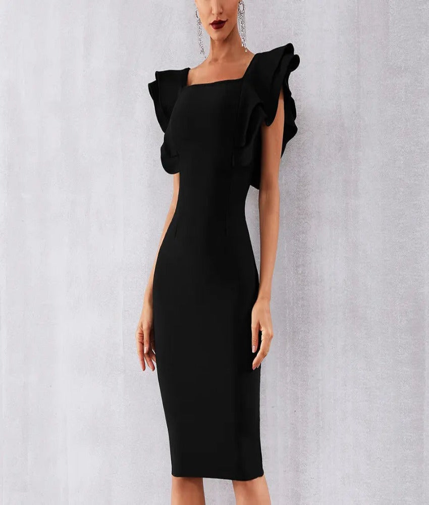 Vestido Sexy Ruffles Butterfly Sleeve Bodycon Dress - MSCOOCO