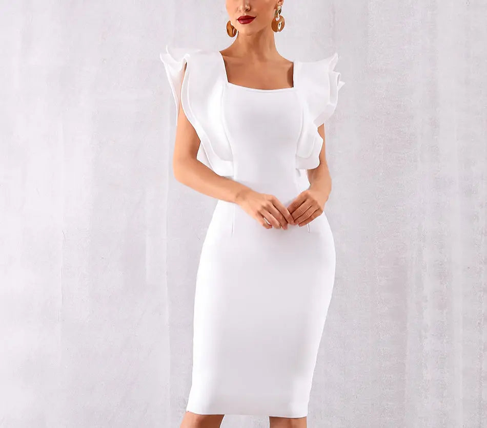 Vestido Sexy Ruffles Butterfly Sleeve Bodycon Dress - MSCOOCO