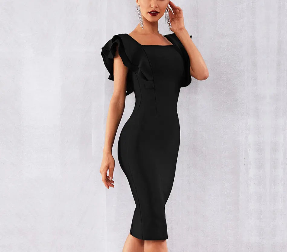 Vestido Sexy Ruffles Butterfly Sleeve Bodycon Dress - MSCOOCO