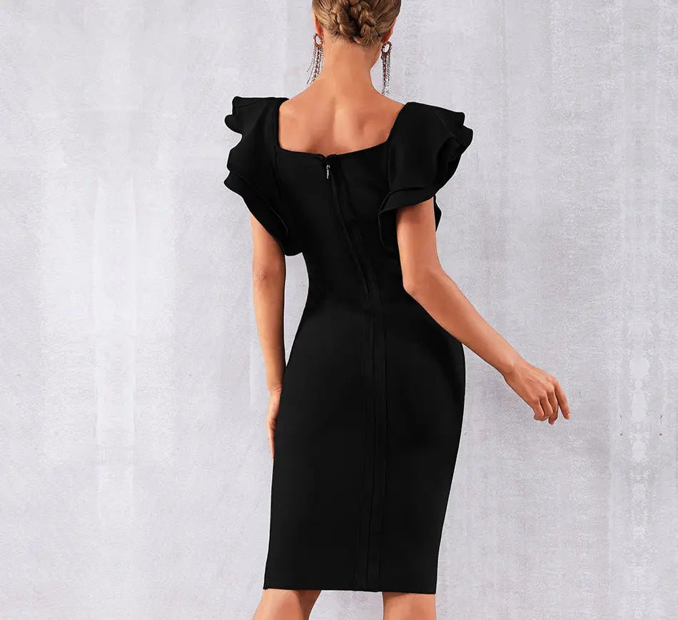 Vestido Sexy Ruffles Butterfly Sleeve Bodycon Dress - MSCOOCO