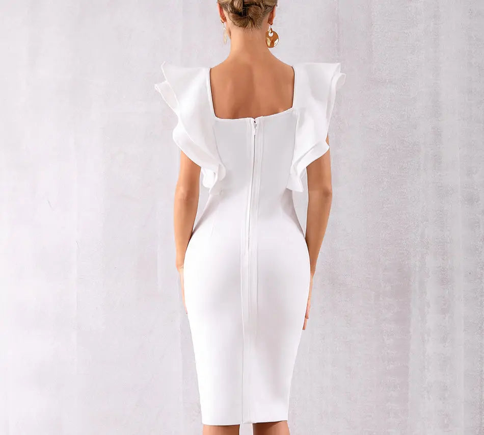 Vestido Sexy Ruffles Butterfly Sleeve Bodycon Dress - MSCOOCO