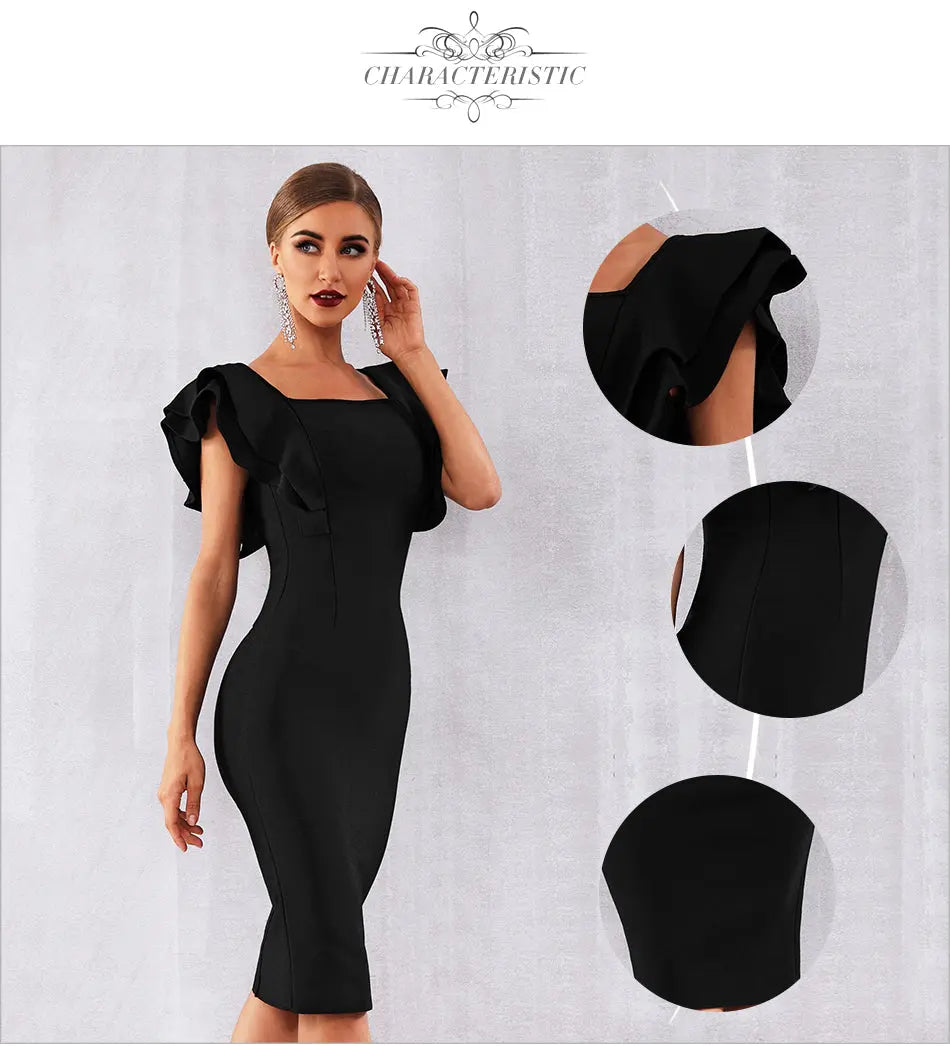 Vestido Sexy Ruffles Butterfly Sleeve Bodycon Dress - MSCOOCO