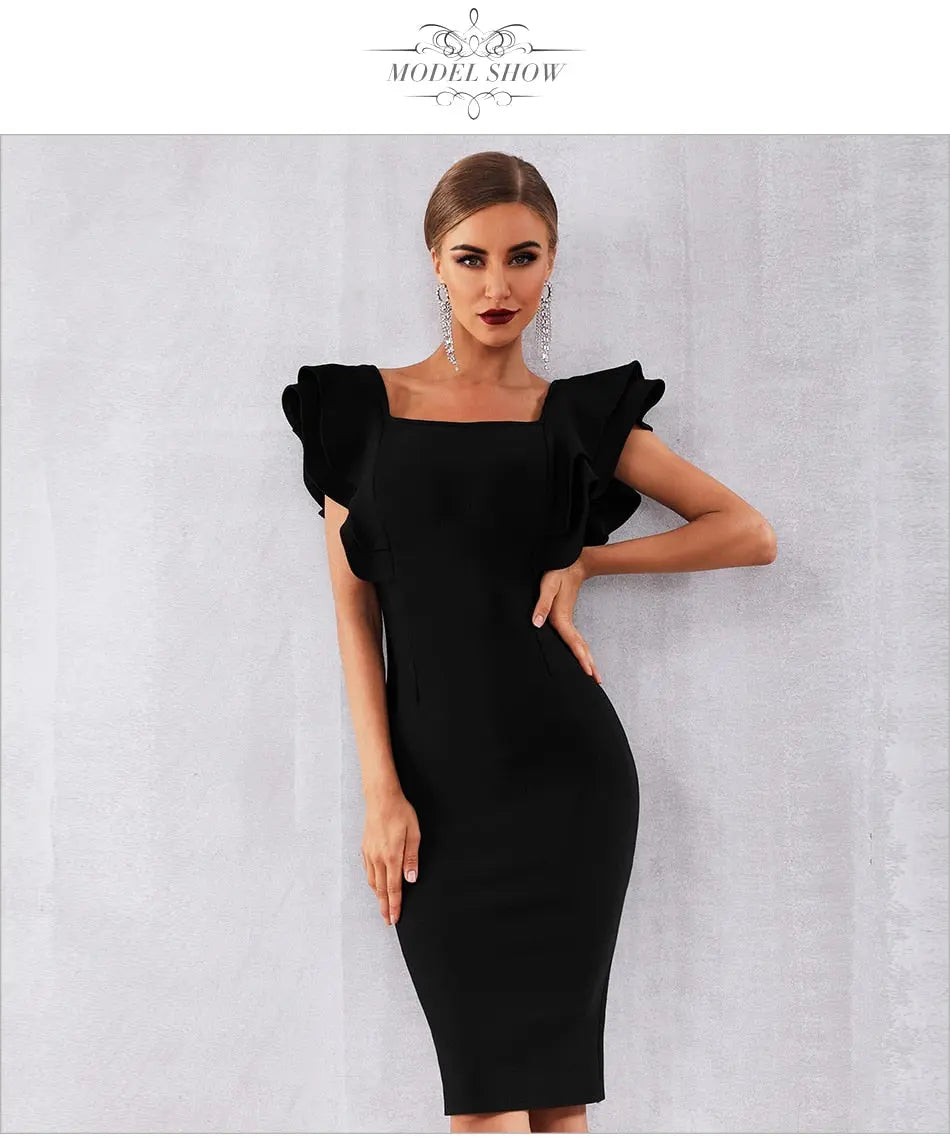 Vestido Sexy Ruffles Butterfly Sleeve Bodycon Dress - MSCOOCO