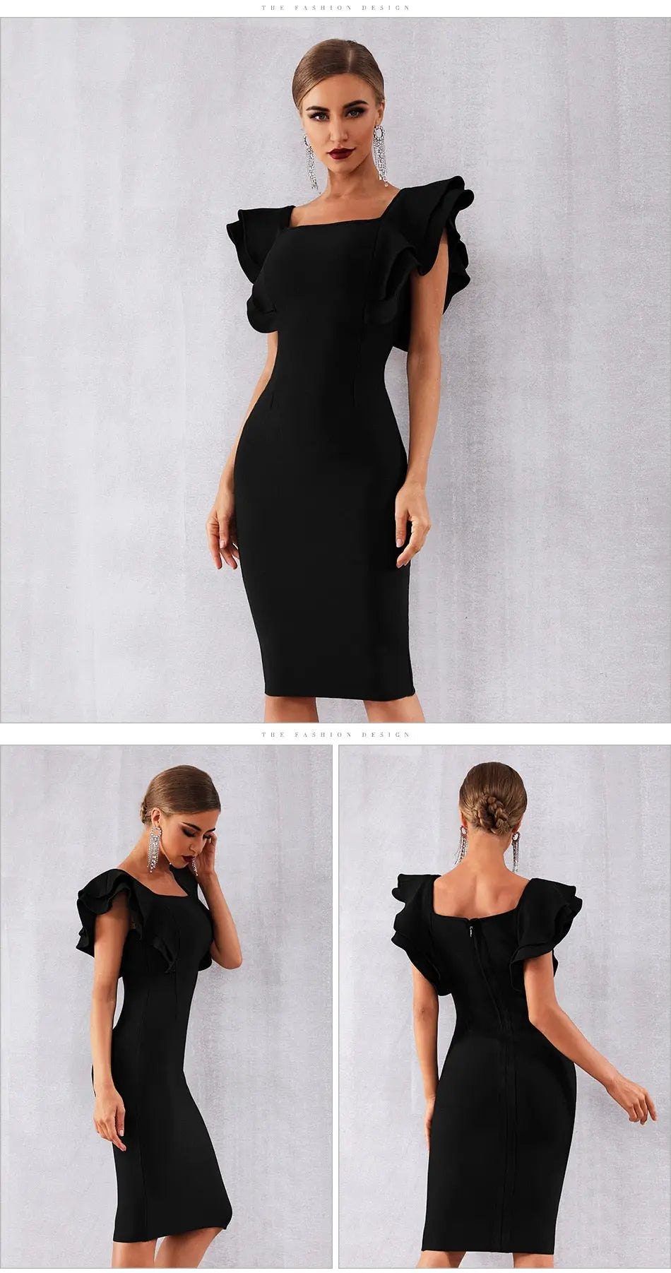 Vestido Sexy Ruffles Butterfly Sleeve Bodycon Dress - MSCOOCO