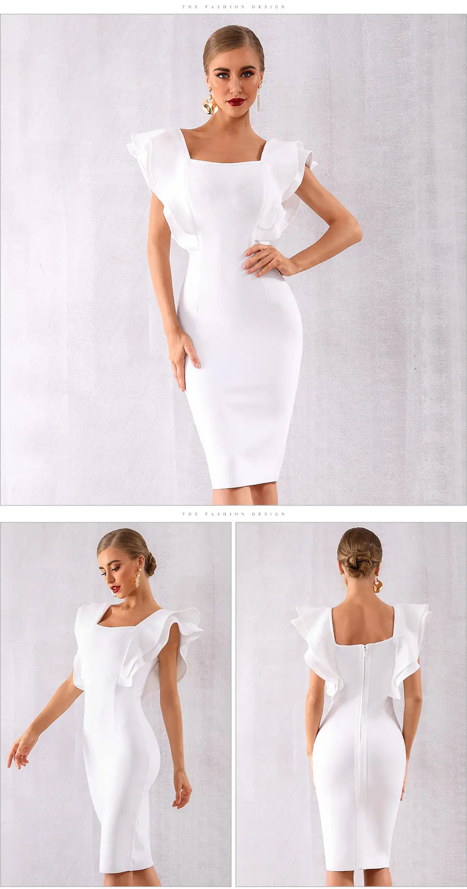 Vestido Sexy Ruffles Butterfly Sleeve Bodycon Dress - MSCOOCO