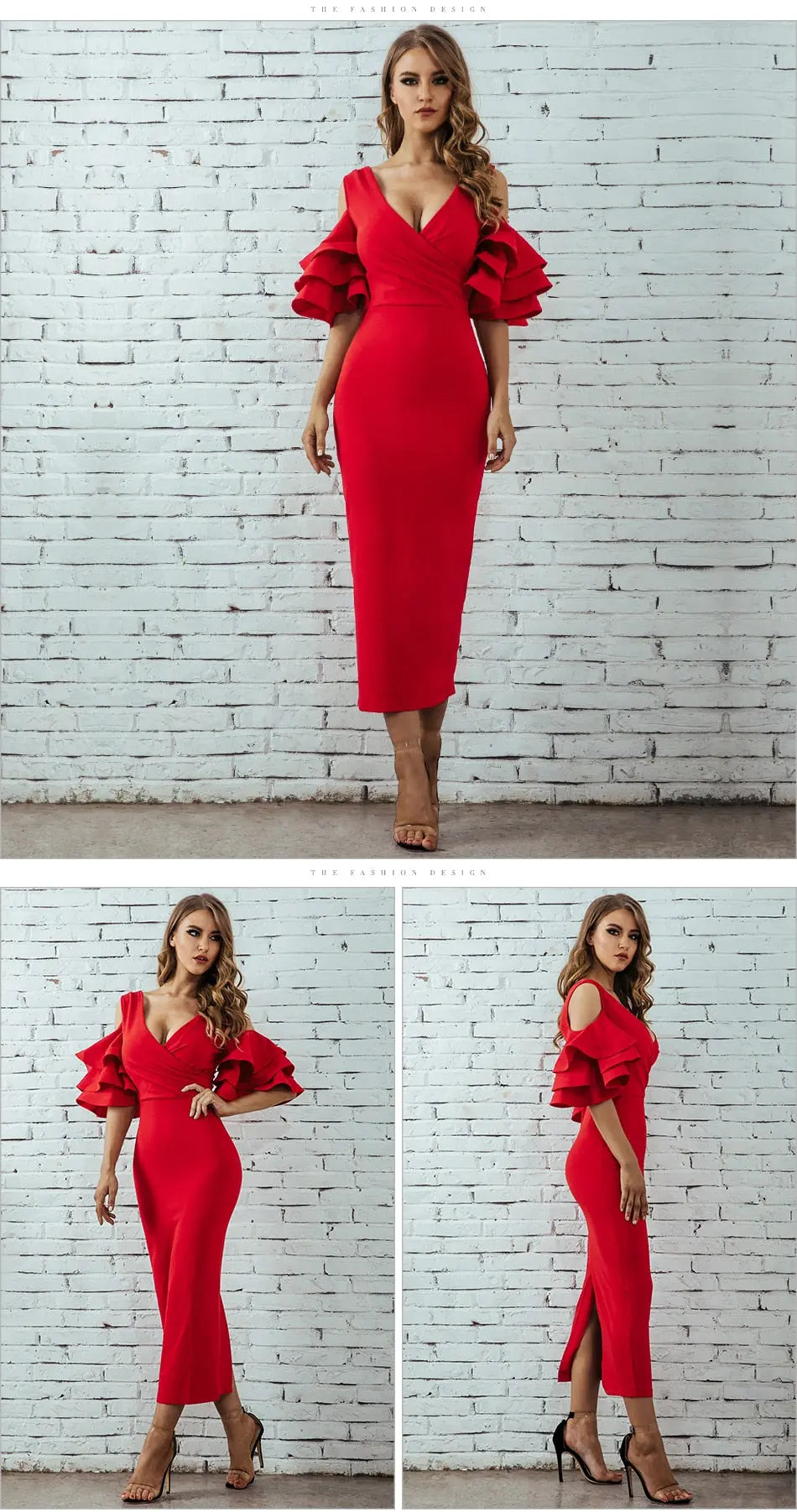 Vestidos Ruffle Butterfly Short Sleeve Midi Dress - MSCOOCO