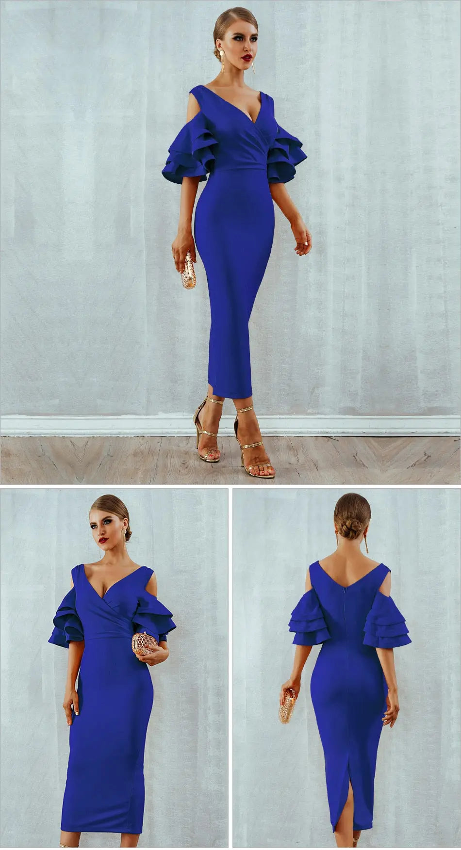 Vestidos Ruffle Butterfly Short Sleeve Midi Dress - MSCOOCO