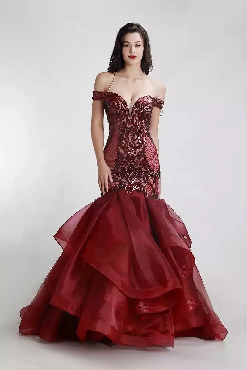 Vintage Off Shoulder Mermaid Gown - MSCOOCO