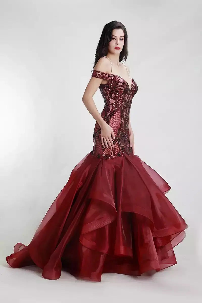 Vintage Off Shoulder Mermaid Gown - MSCOOCO