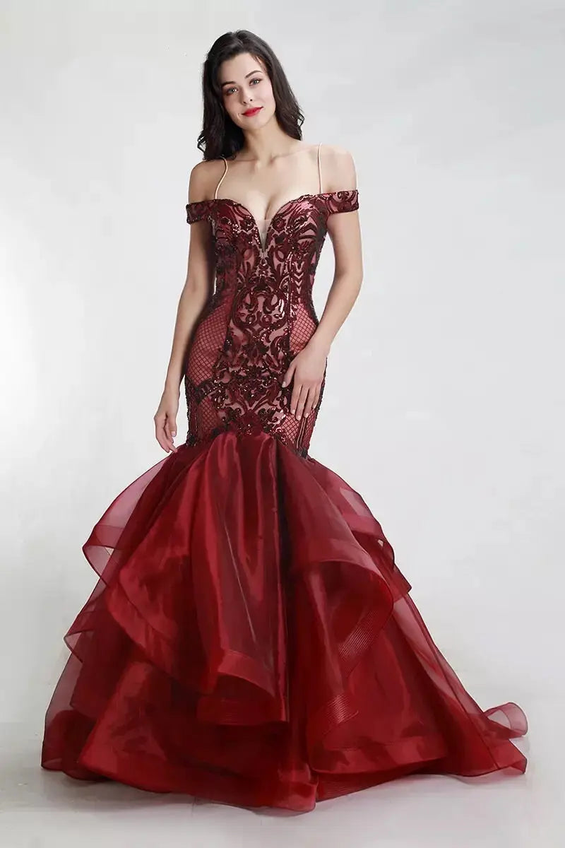 Vintage Off Shoulder Mermaid Gown - MSCOOCO