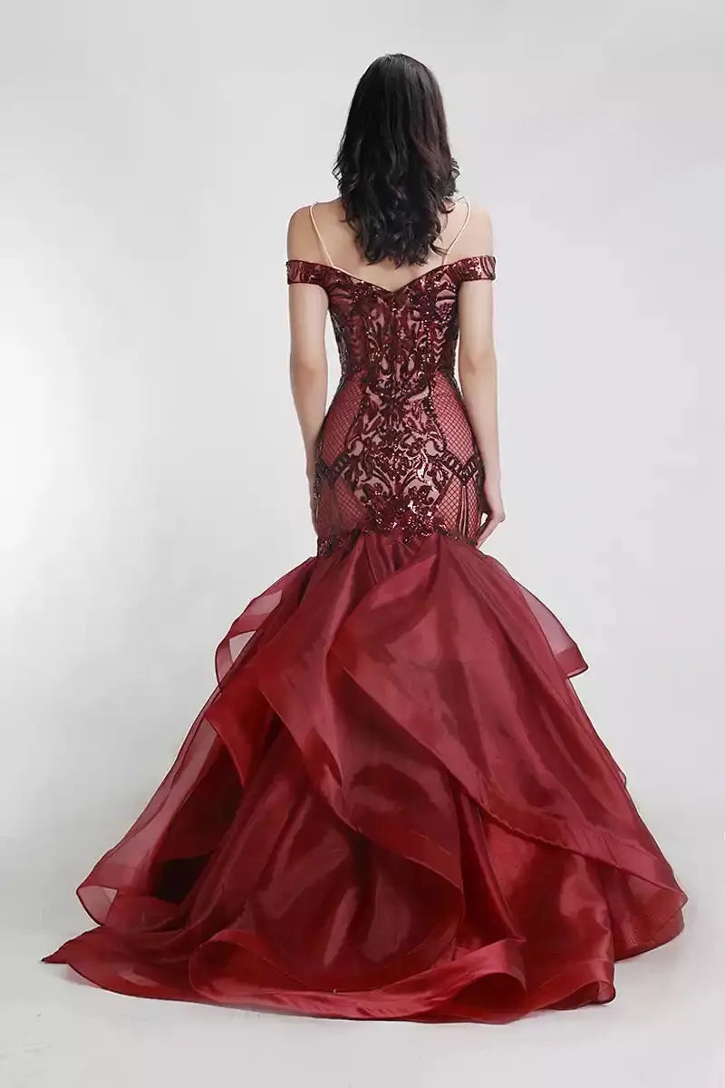 Vintage Off Shoulder Mermaid Gown - MSCOOCO