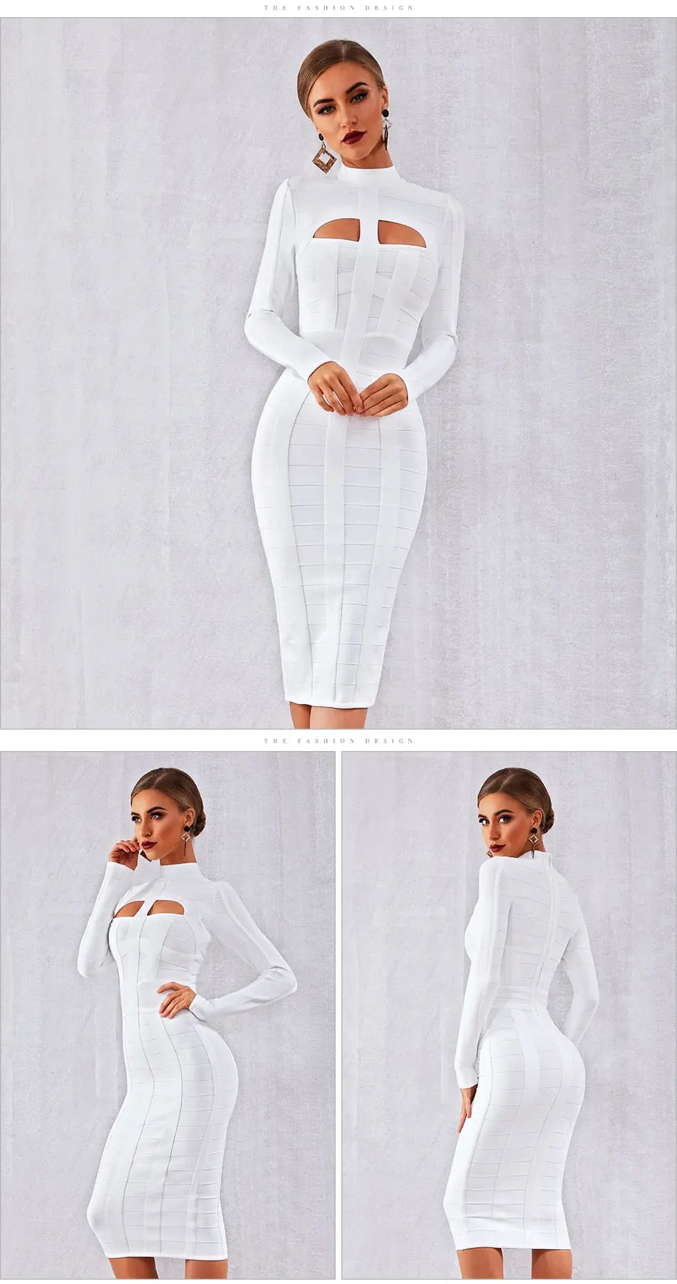 White Long Sleeve Hollow Out Club Dress - MSCOOCO