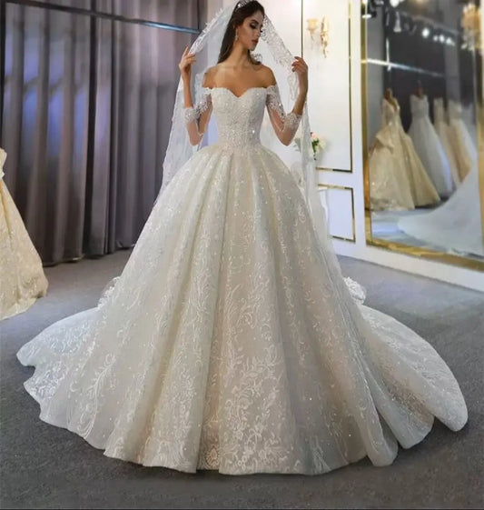 White Off The Shoulder Lace Bridal Dress Mscooco.co.uk
