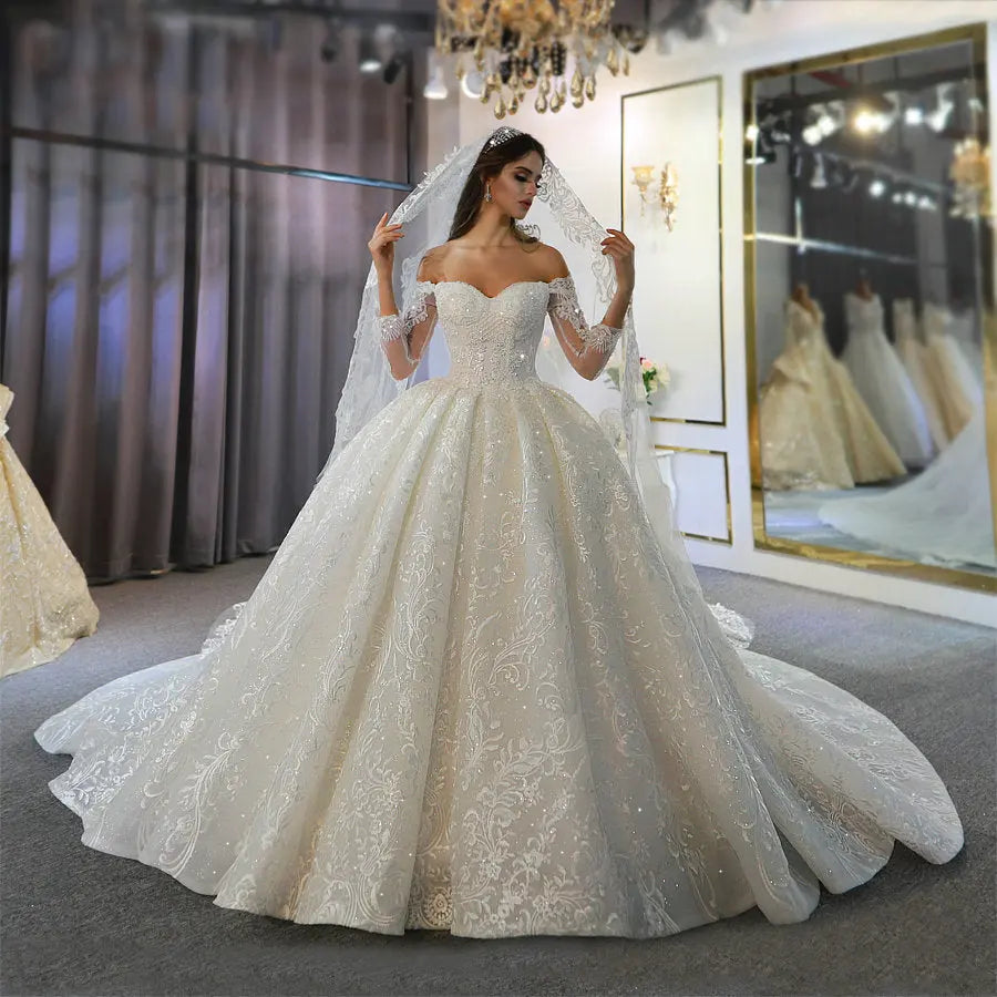 White Off The Shoulder Lace Bridal Dress Mscooco.co.uk